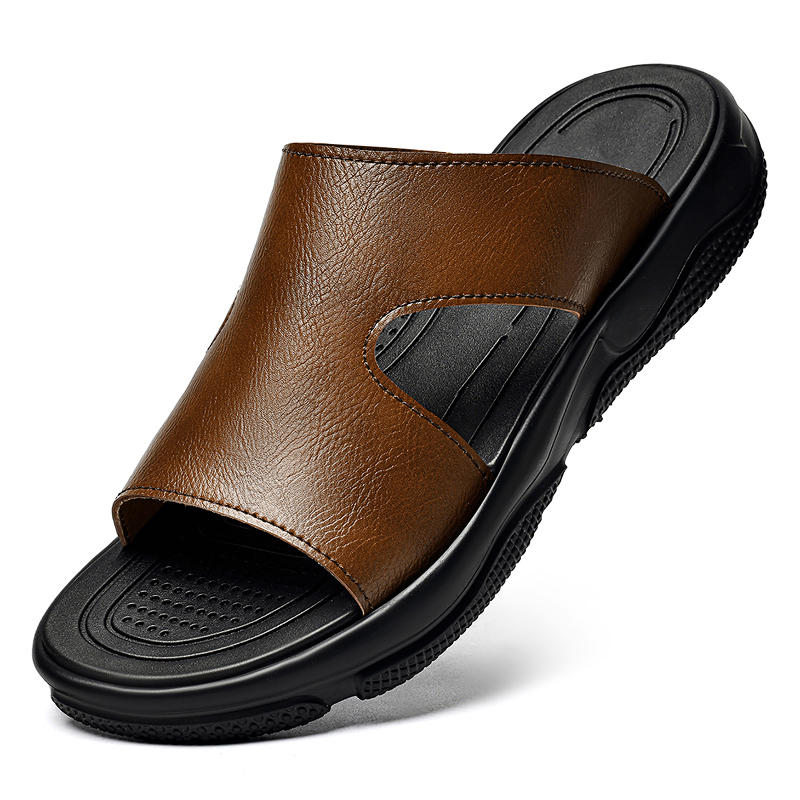Men'S Shoes Qn - Men's Leather Slide Sandals Non-slip Thick