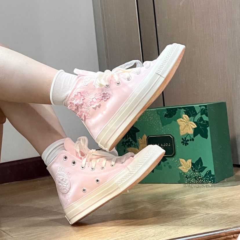 Canvas Sneaker High - Womens Embroidery Canvas Sneakers Cherry Pink,