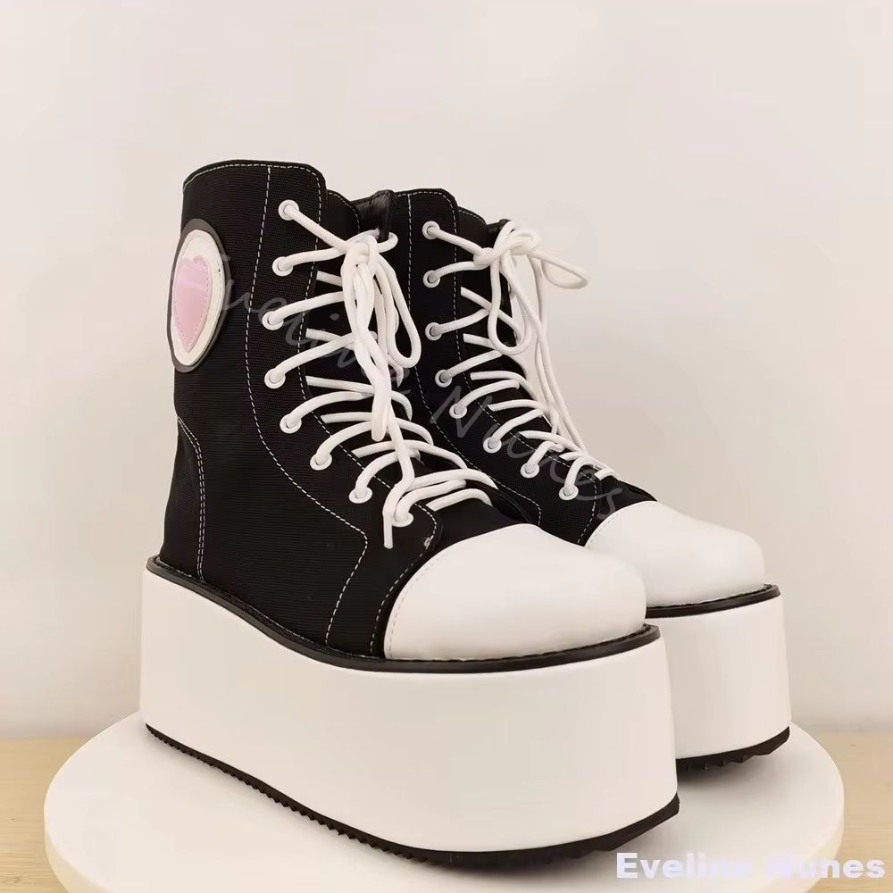Canvas Sneaker High - Thick-soled High-top Canvas Shoes Women Round