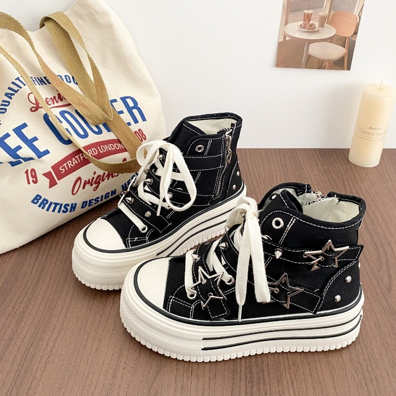 Canvas Sneaker High - Women's Shoes New Korean Version Chunky