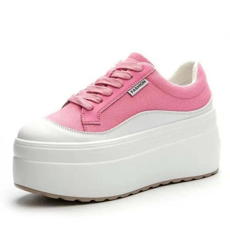 Canvas Sneaker High - 8cm New Canvas Genuine Leather Women