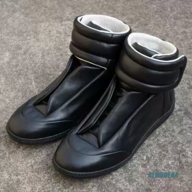 Men Shoes Velcro - Black Solid Color Men's Casual High-Top